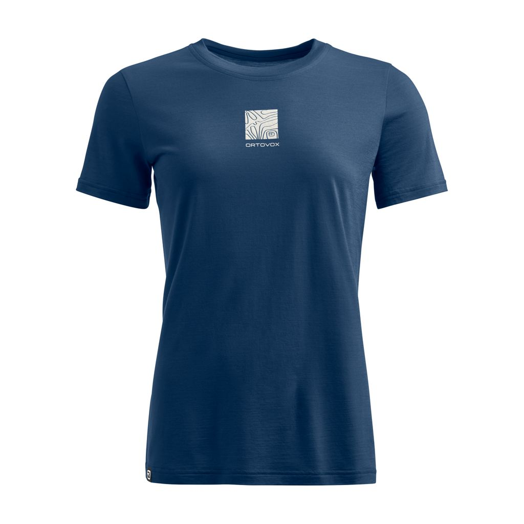 120 Cool Tec Abstract TS W shirt in blue with Merino wool and TENCEL Lyocell blend for optimal thermoregulation.