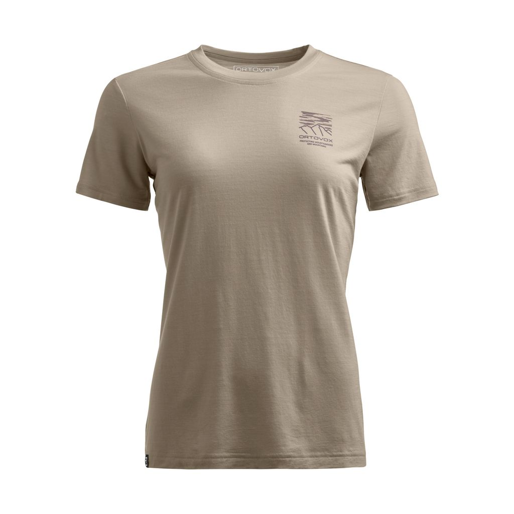 Cool Mtn Mission TS W with Merino wool and TENCEL Lyocell blend, beige color.