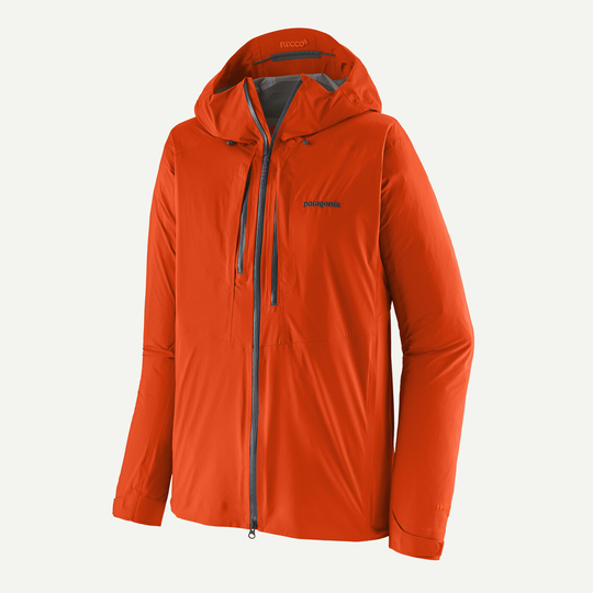 M10 Storm Jkt in bright orange, featuring adjustable hood, waterproof zip, and lightweight nylon fabric.