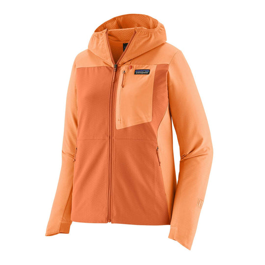 Orange W's R1 Crossstrata Hoody with zip pockets and helmet-compatible hood.