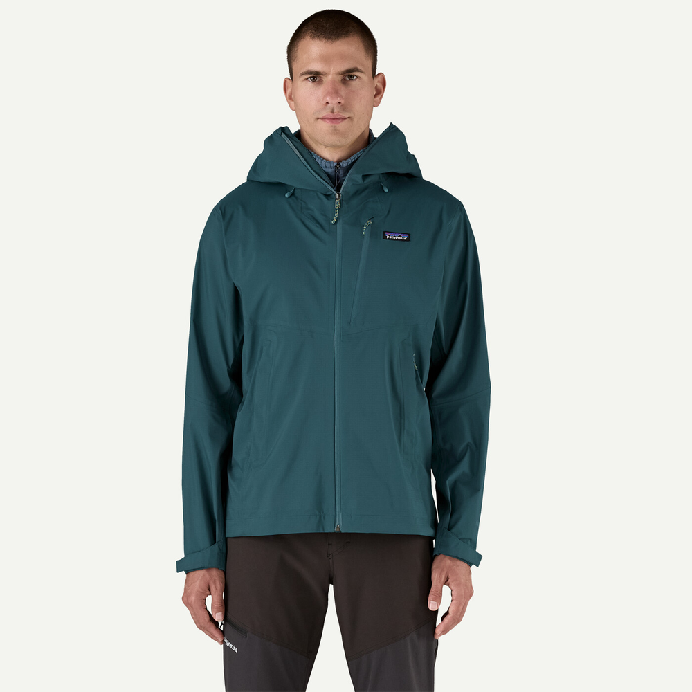Granite Crest Rain Jkt, waterproof, PFC-free, recycled nylon, adjustable hood.