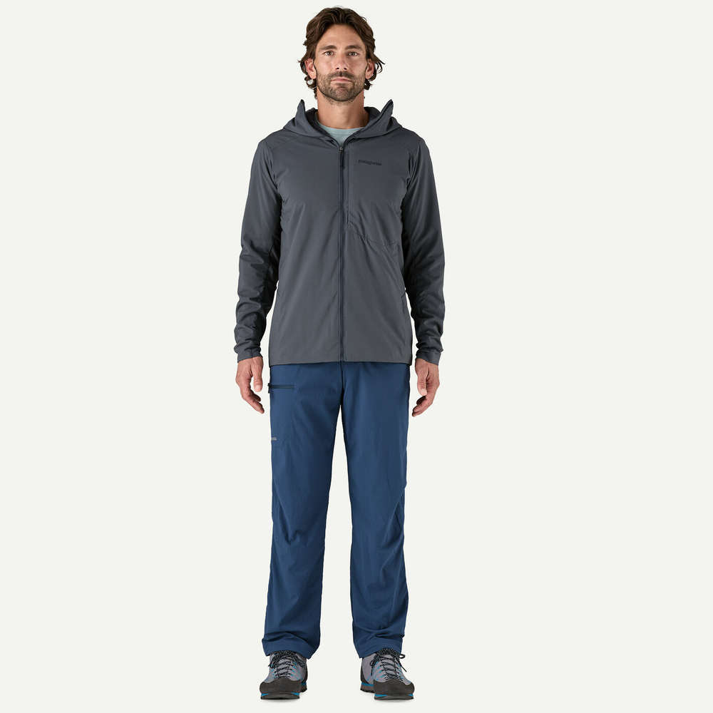 Nano-Air Ultralight Full-Zip Hoody worn by a person, showcasing its lightweight, flexible design for high-impact outdoor activities.