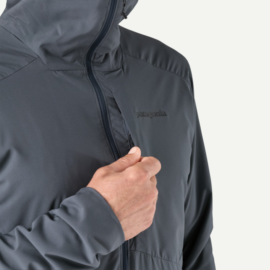 Nano-Air Ultralight Full-Zip Hoody in dark gray being zipped up.