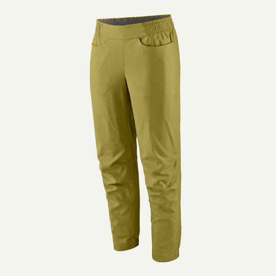Lightweight and durable W's Hampi Rock Pants made from breathable hemp-blend fabric, designed for climbing comfort and movement.