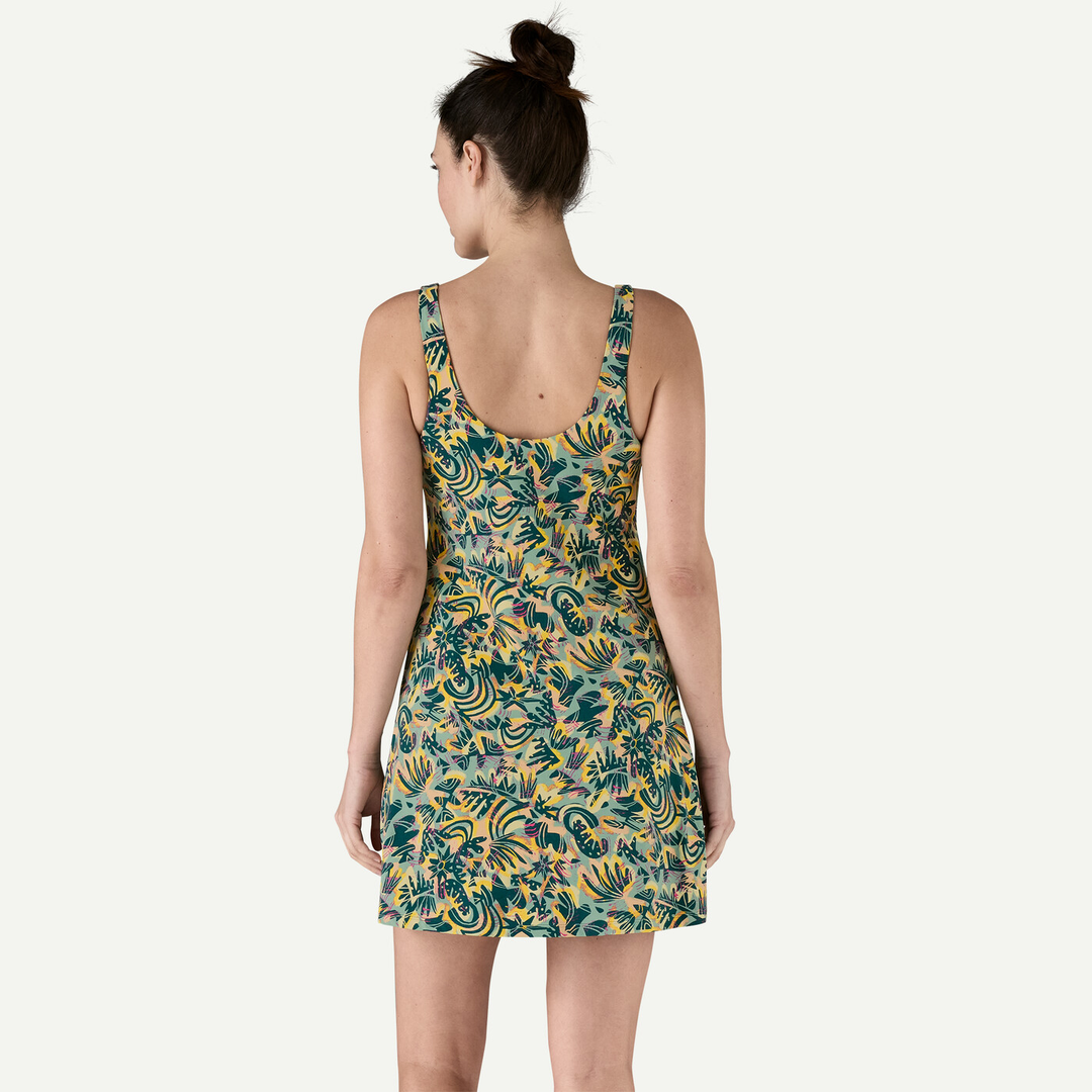 Vestito Maipo da donna in tessuto tecnico stampato con shorts incorporati, ecologico e traspirante.