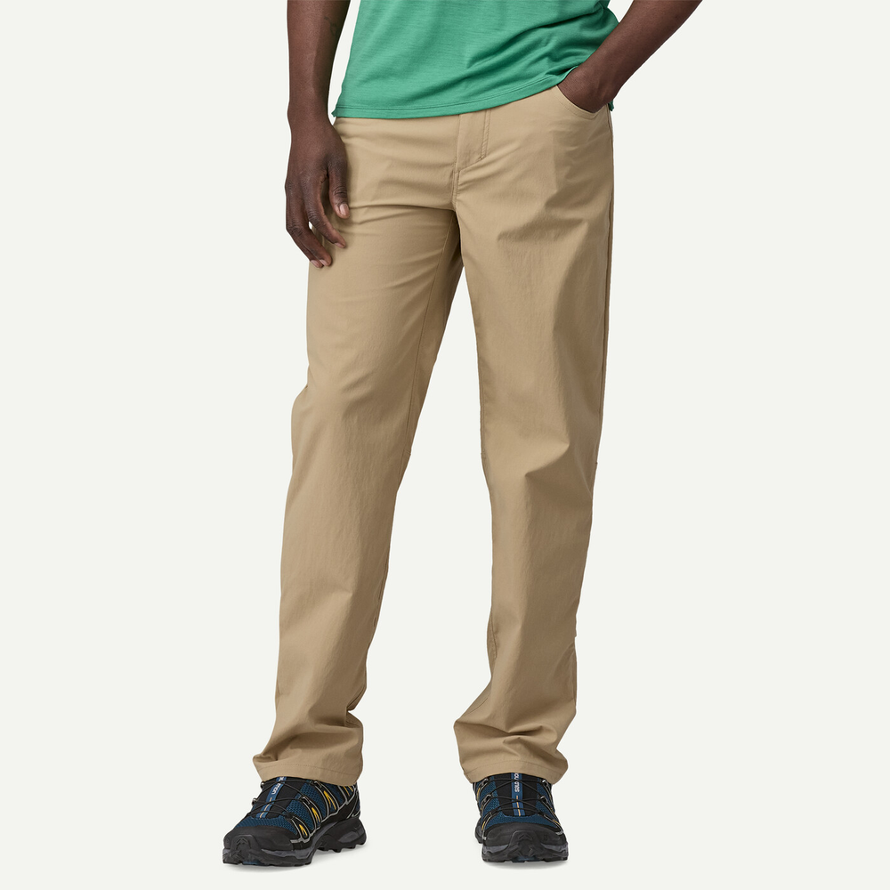 Men's M's Quandary Pants in beige, offering comfort, flexibility, and UPF 40+ sun protection for hiking; made from recycled nylon and elastane with water-repellent finish.