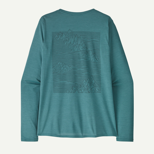 Long-sleeve Cap Cool Daily Graphic Shirt for versatile outdoor use, featuring HeiQ® Mint odor control, recycled polyester, and Fair Trade Certified™ production.