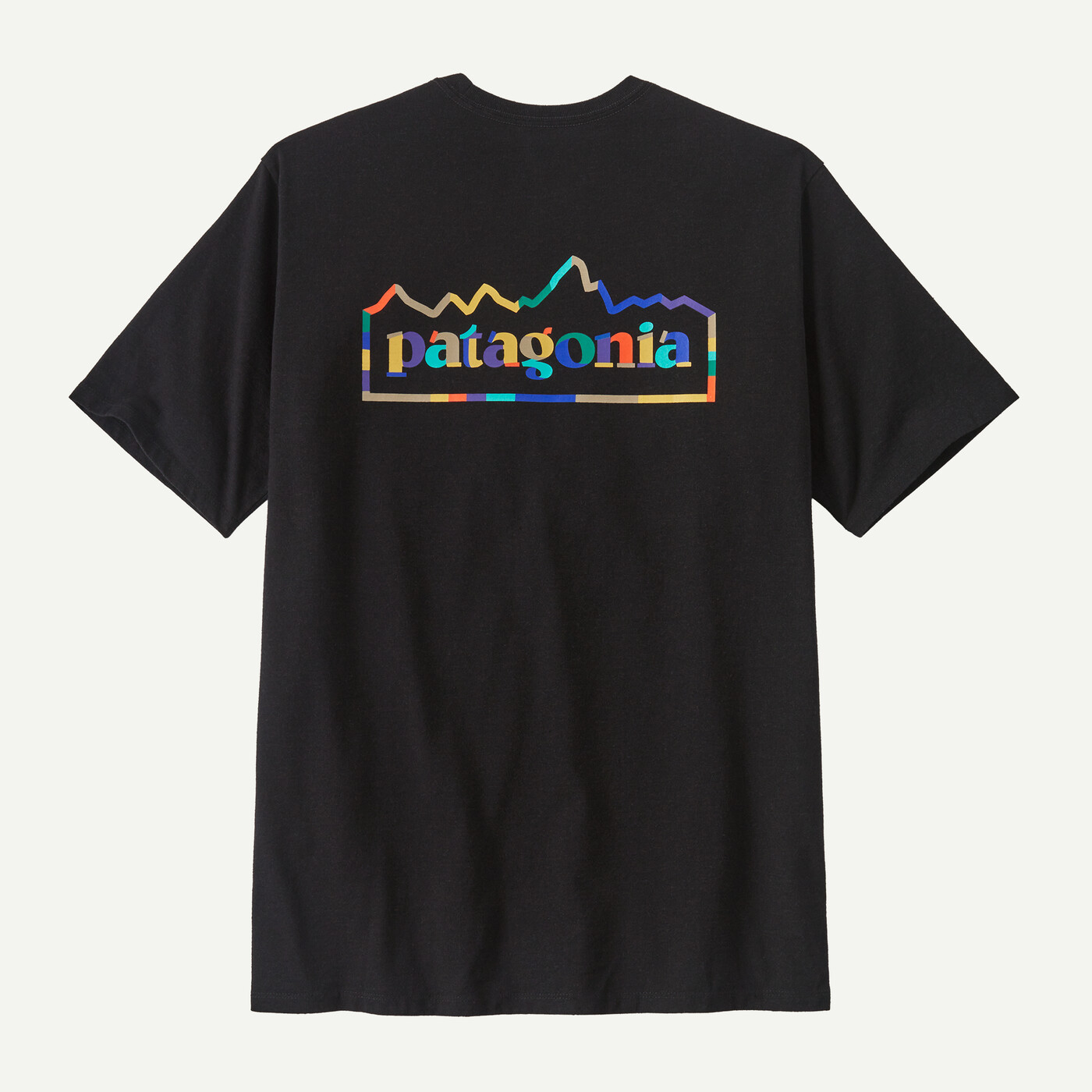 M's Unity Fitz Responsibili-Tee, made from recycled materials, featuring Patagonia's graphic design and Fair Trade Certified.