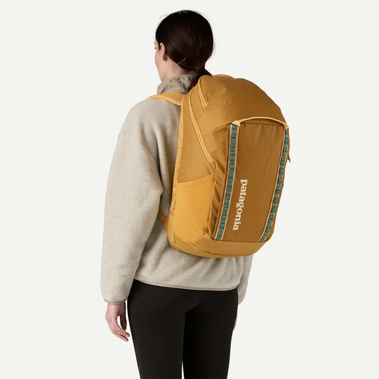 Black 32L backpack with recycled polyester, Fair Trade Certified.