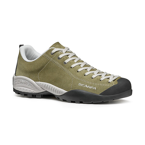 Mojito Sage shoe by SCARPA with suede upper and Vibram sole.