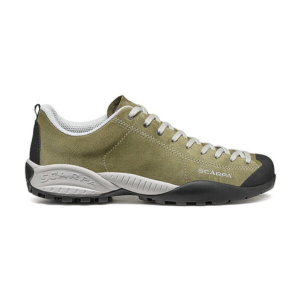 Mojito Sage shoe with suede leather, climbing-inspired lacing, and durable Vibram® rubber sole.