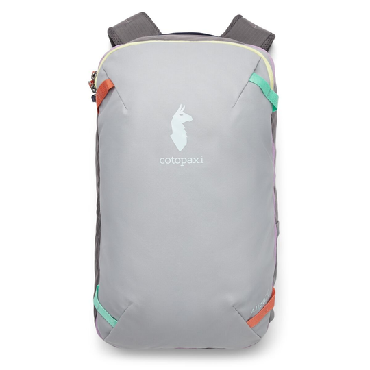 Allpa Mini 20L Travel Pack in gray with colorful accents and logo.