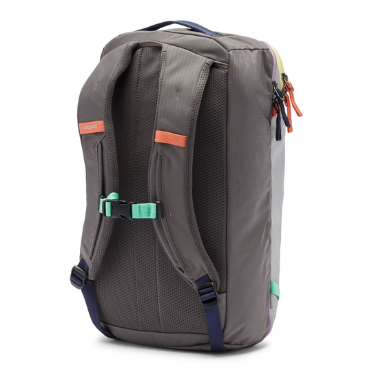 Allpa Mini 20L Travel Pack, grey with padded adjustable straps and back panel, suitcase-style zip opening.