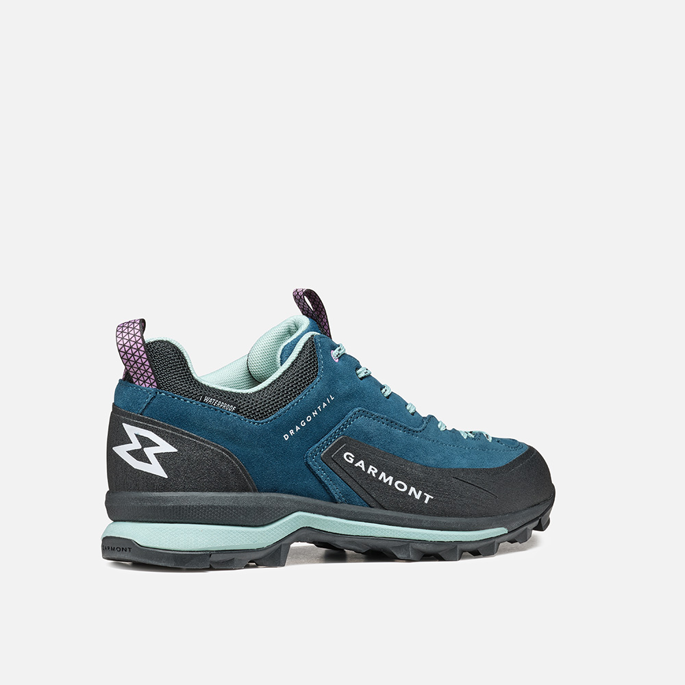 Dragontail WP hiking shoes, waterproof suede, extended lacing.