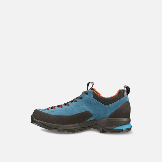 Dragontail WP mountain hiking shoes, waterproof suede leather, extended lacing, blue.