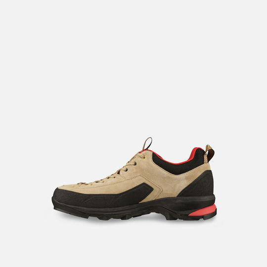 Dragontail WP waterproof hiking shoes with suede upper and extended lacing.