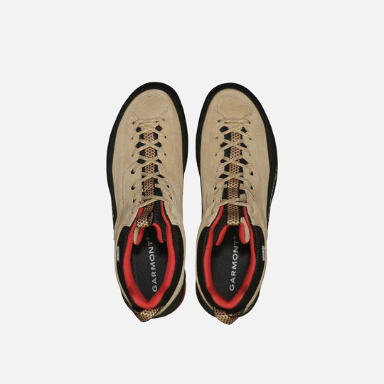 Dragontail WP waterproof mountain hiking shoes with suede leather upper and extended lacing.