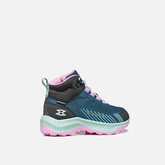 9.81 Kids Pulse Mid WP children's outdoor shoes with breathable polyester upper, toe and heel reinforcements, Fast-lace system, and G-DRY waterproof membrane.