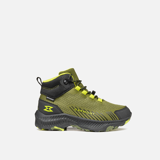 Kids' outdoor shoes, 9.81 Kids Pulse Mid WP, green with breathable polyester and waterproof G-DRY membrane.