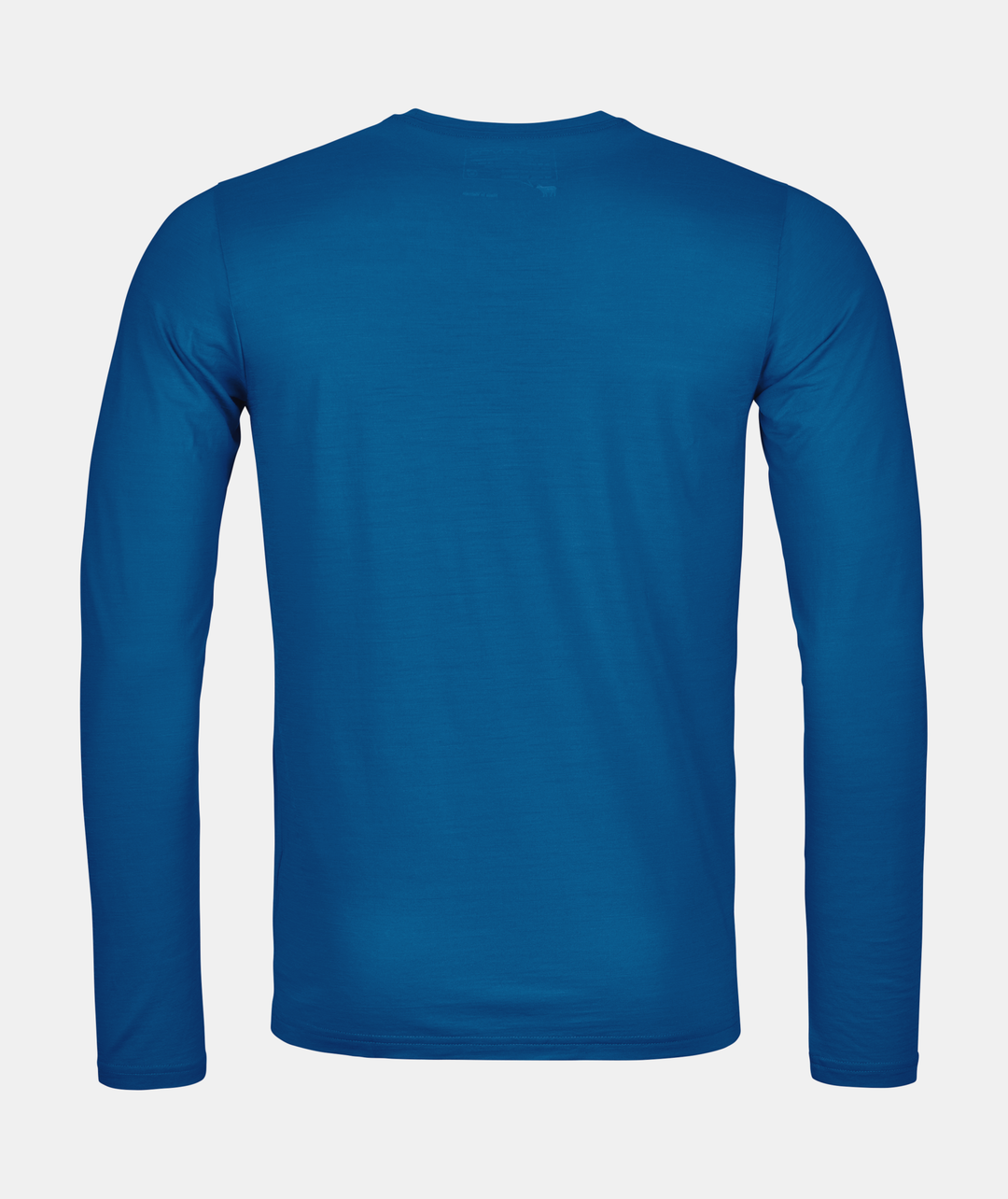 Blue long-sleeve shirt with mountain silhouette design.