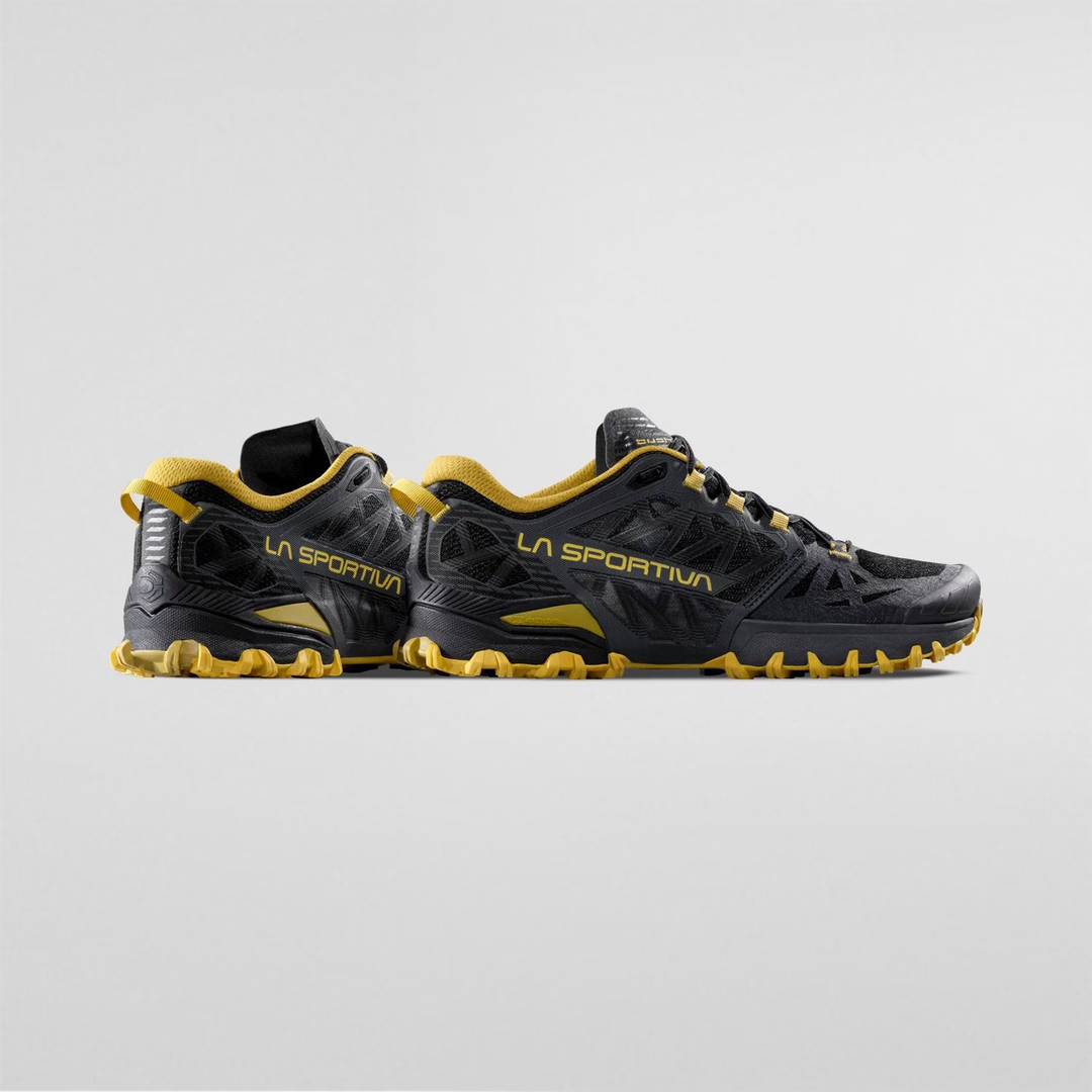 Bushido III trail running shoes by La Sportiva with bi-compound FriXion® Red sole for off-road stability and enhanced breathability.