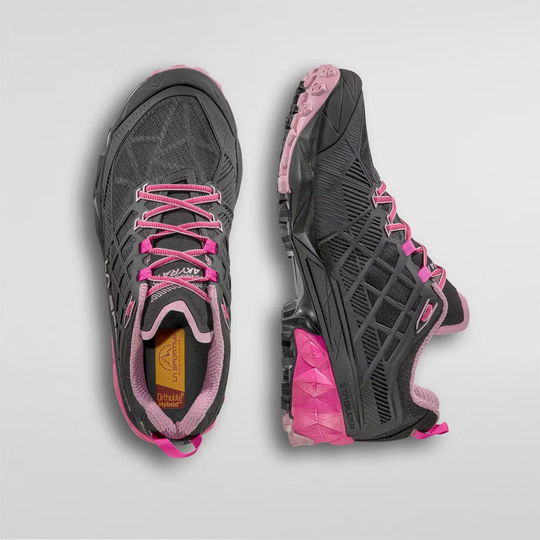 Akyra II Woman Gtx trail running shoes with 3D Grid™ design and pink accents.