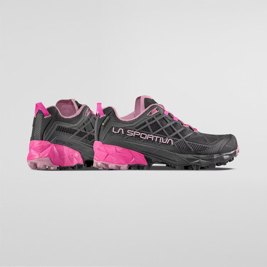 Akyra II Woman Gtx trail running shoes with GORE-TEX, 3D Grid construction, and pink accents.