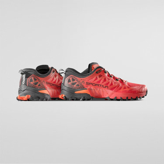 Bushido III Gtx trail running shoes with Gore-Tex, red color, side view.
