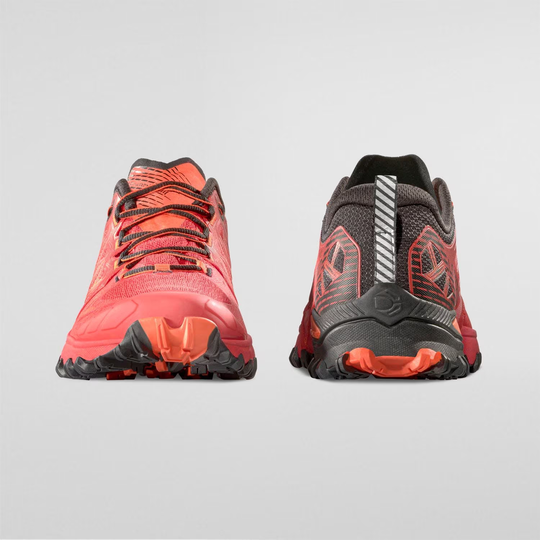 Bushido III GTX trail running shoes with breathable mesh and GORE-TEX Invisible Fit lining, featuring a red and black design.