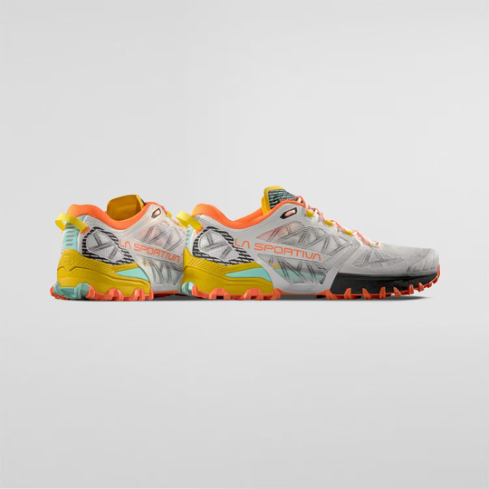 Trail running shoes La Sportiva Bushido III with vibrant design and FriXion® Red dual-compound sole.