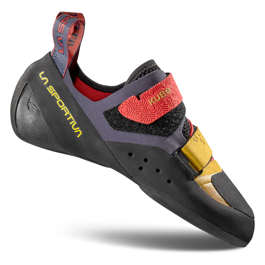Kubo climbing shoe for indoor boulder and lead, featuring a new heel design for improved grip and comfort.