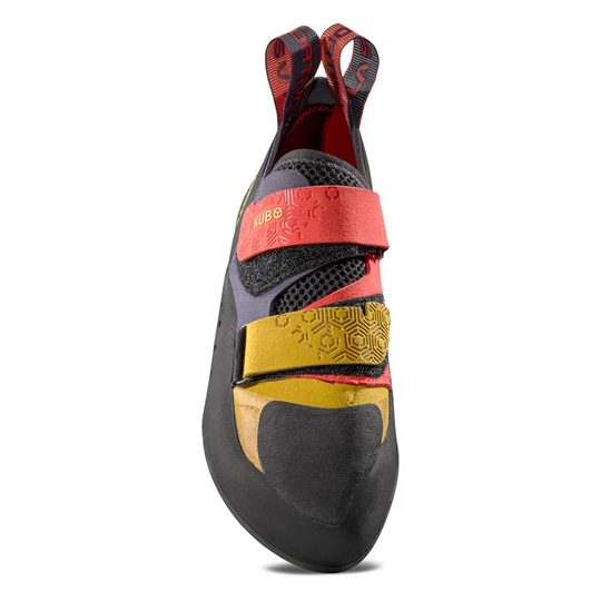 Kubo climbing shoe for versatile indoor bouldering and lead, featuring new heel construction for enhanced grip and comfort.