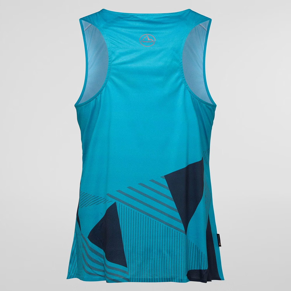 Ultralight blue Comp Tank M climbing t-shirt with modern design, anti-odor treatment, and wide shoulder cut for mobility.