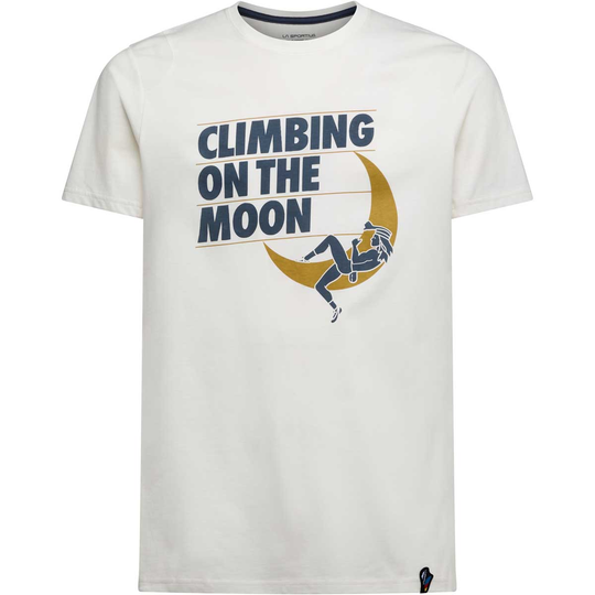 Moon Rock T-Shirt M with 'Climbing on the Moon' graphic design, made from 100% organic cotton.
