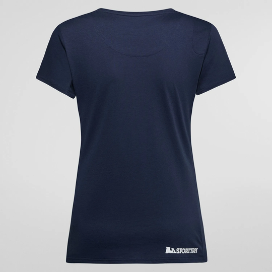 Circle Logo T-Shirt W in navy, featuring a minimalistic design ideal for climbing, made from organic cotton.