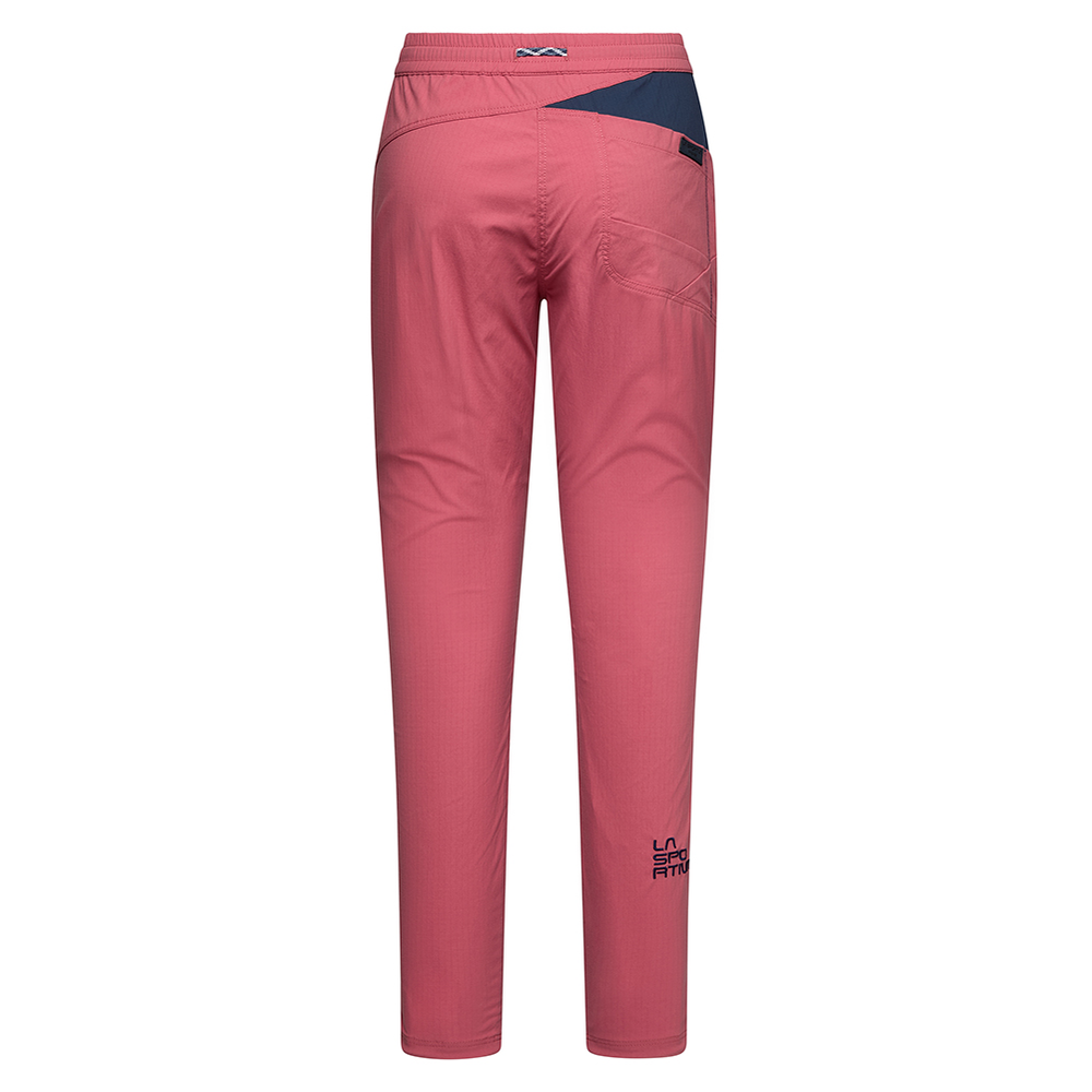 Labyrinth Pants W in pink, back view; elastic waist, rear pocket.