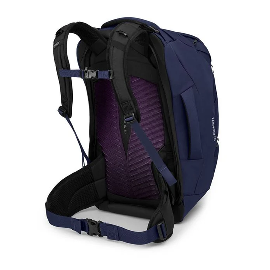 Backpack Fairview 55 with adjustable straps, durable fabric, detachable daypack, and travel-specific features.