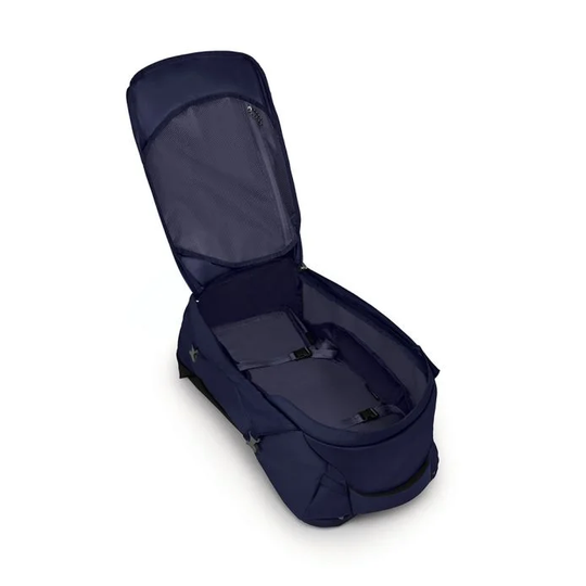 Fairview 55 women's travel backpack open to show spacious interior and practical organization features.