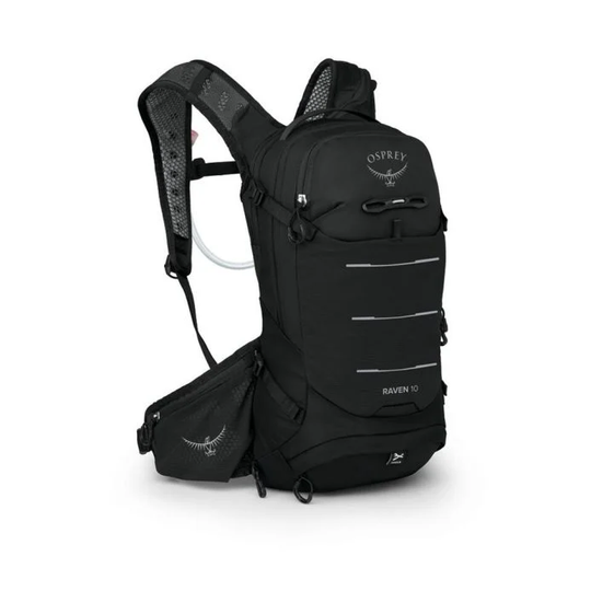 Raven 10 mountain bike hydration backpack, ergonomic design, 2.5L reservoir, women's fit, cycling features.