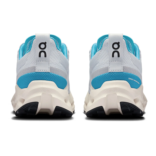 Trail running shoes with blue and white design, featuring CloudTec Phase® midsole and Missiongrip™ outsole for comfort and stability.