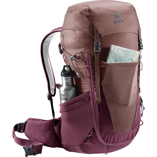 Futura 24 SL women's hiking backpack, ergonomic design, Aircomfort back system, pink, side pockets, front zip compartment.