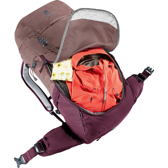Futura 24 SL backpack with open compartments showing interior and red jacket.