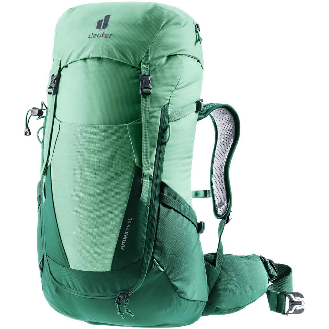 Futura 24 SL women's hiking backpack in green, featuring Aircomfort back system and adjustable straps.