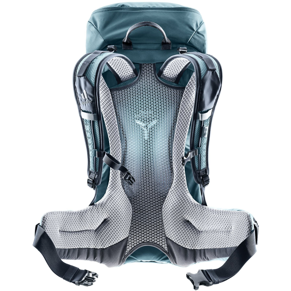 Back view of the Futura 26 hiking backpack showcasing Aircomfort system and ergonomic design.