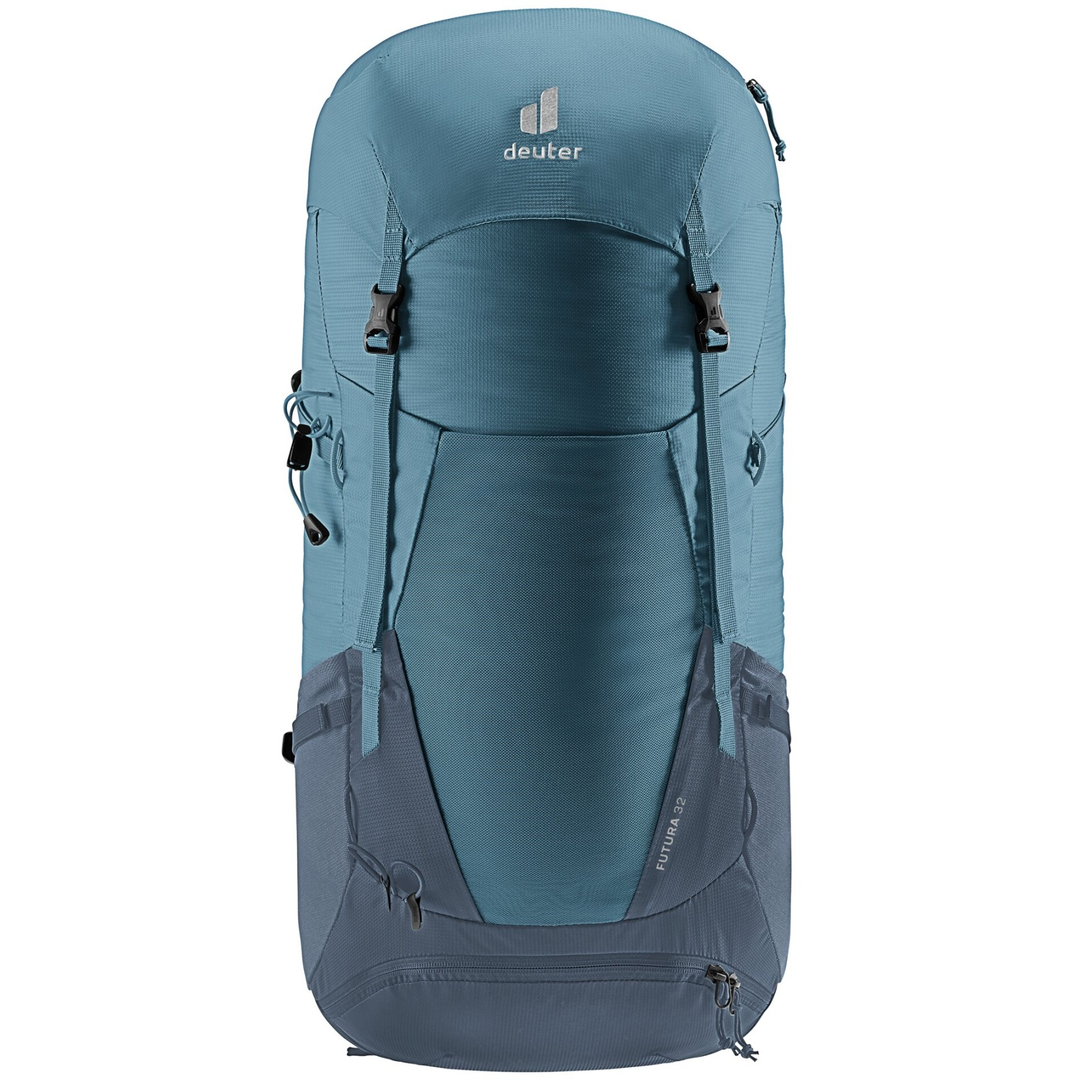 Backpack Futura 32 with ergonomic Aircomfort Sensic Pro system, women-specific design, multiple compartments, and sustainable recycled materials.