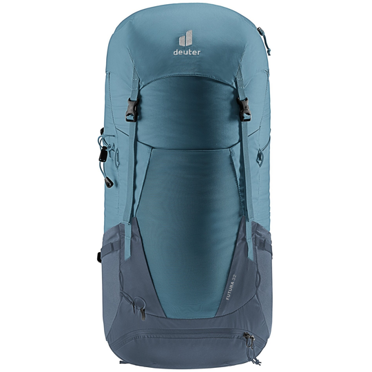 Backpack Futura 32 with ergonomic Aircomfort Sensic Pro system, women-specific design, multiple compartments, and sustainable recycled materials.