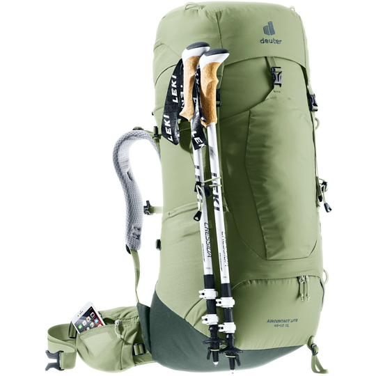 Lightweight Aircontact Lite 45 + 10 SL trekking backpack with Aircomfort back system and expandable top.