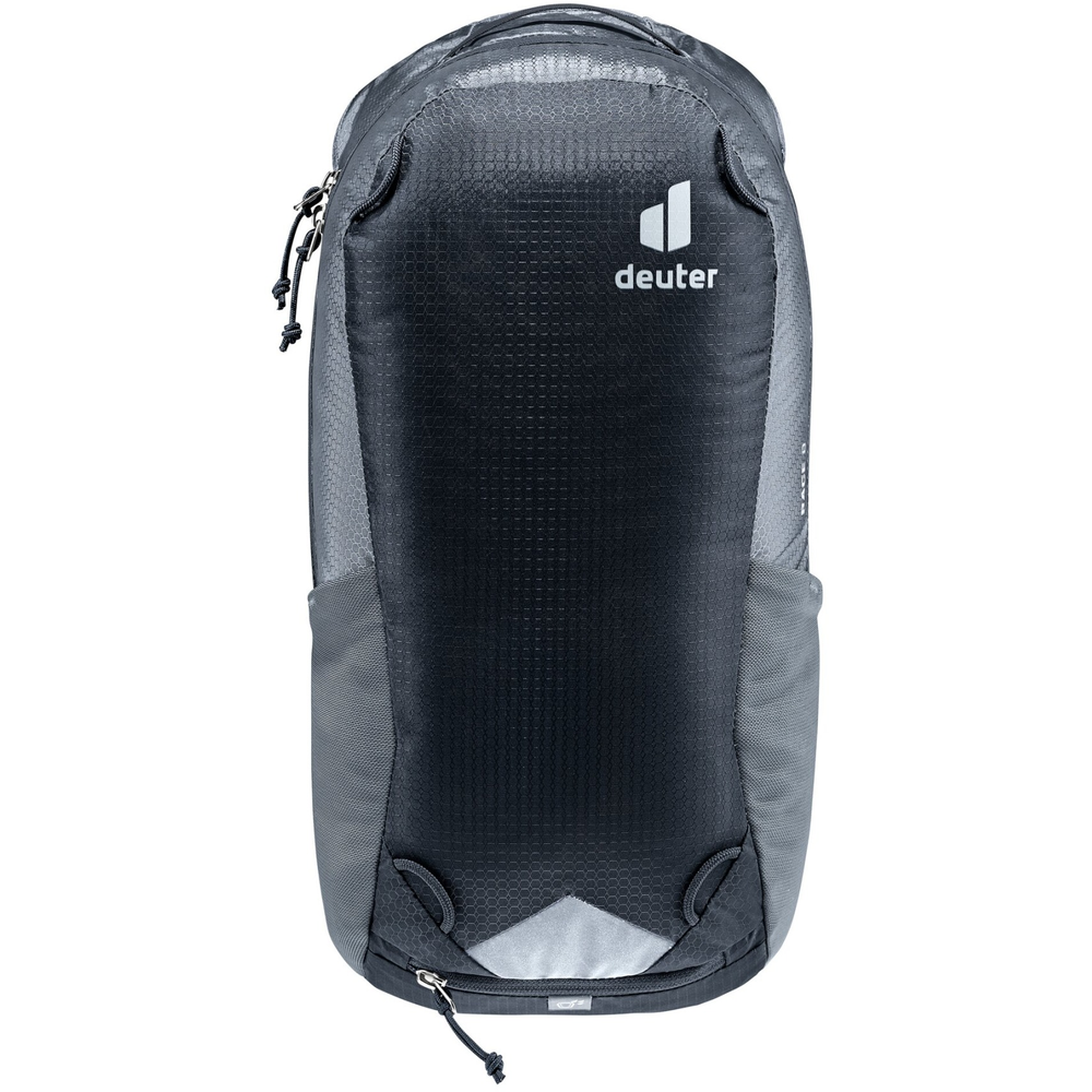 Lightweight Deuter Race 8 bike backpack with breathable Airstripes system and sustainable materials.