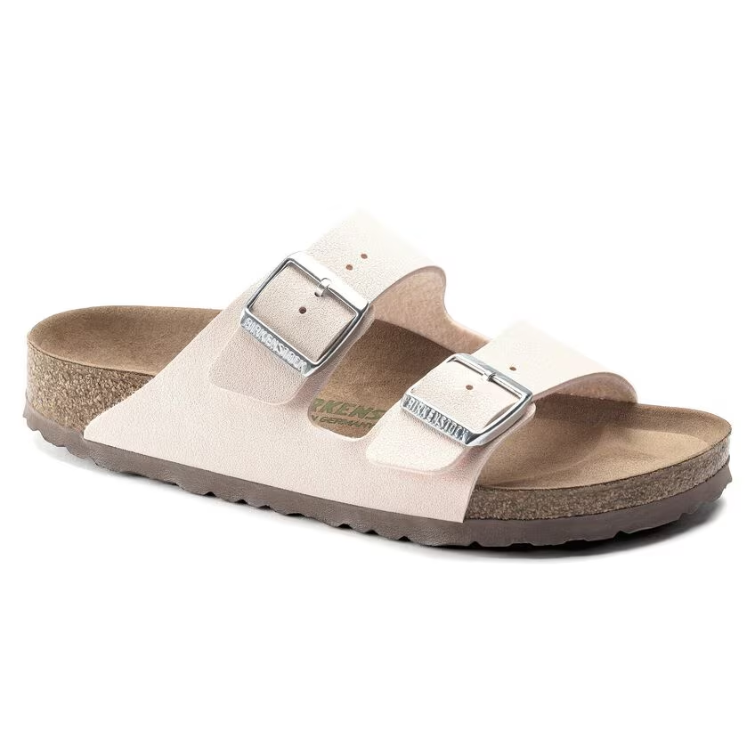 Arizona Vegan Birkibuc sandal in Birko-Flor® nubuck with anatomical cork and latex footbed, narrow fit.