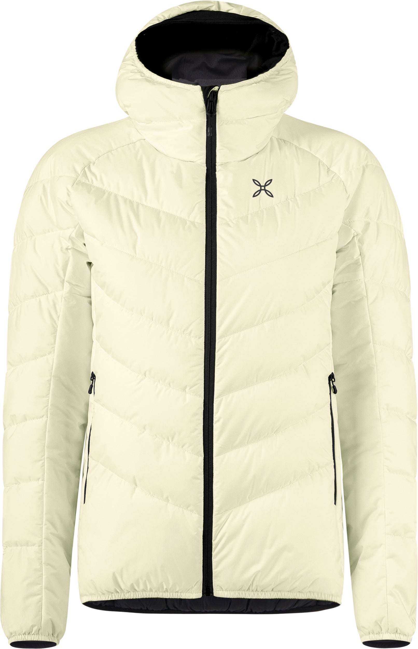 Giacca imbottita donna Destiny Duvet con cappuccio, tessuto nylon DWR, imbottitura poliestere riciclato, zip frontale e tasche riscaldanti.
